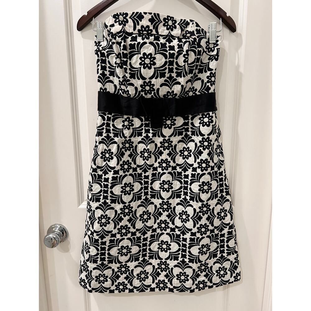 Vintage Lilly Pulitzer Sienna Jacquard B&W Floral Paisley Strapless Dress Size 4